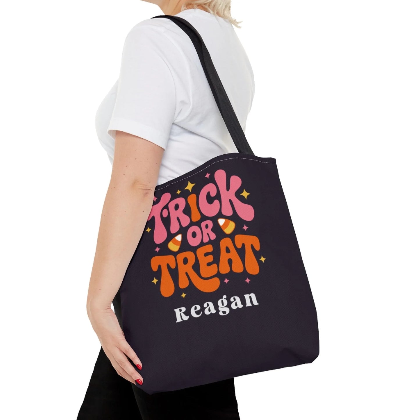Trick or Treat Halloween Name Tote Bag - 16x16 Lifestyle 2