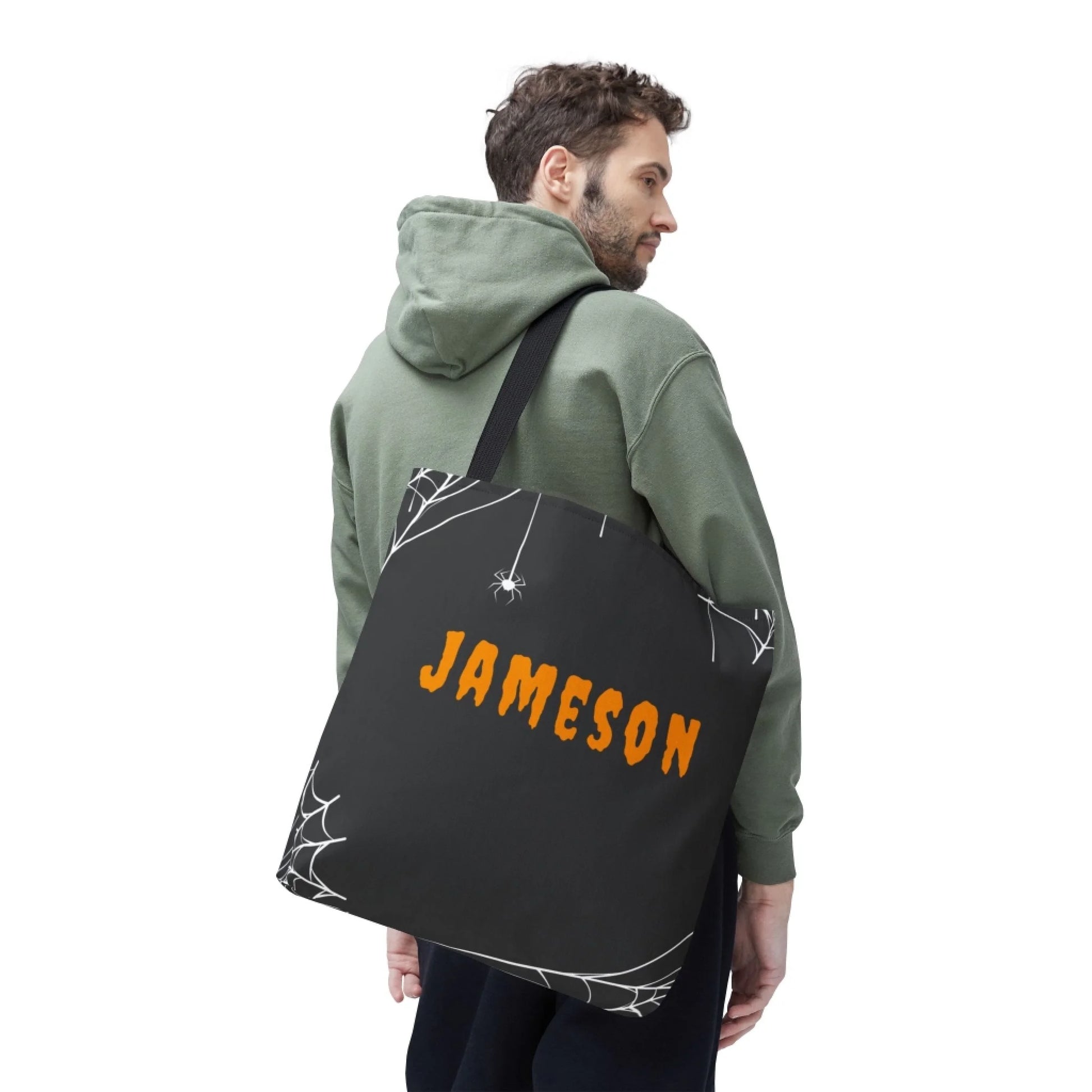 Web Slinger Halloween Name Tote Bag 16x16 Life Style
