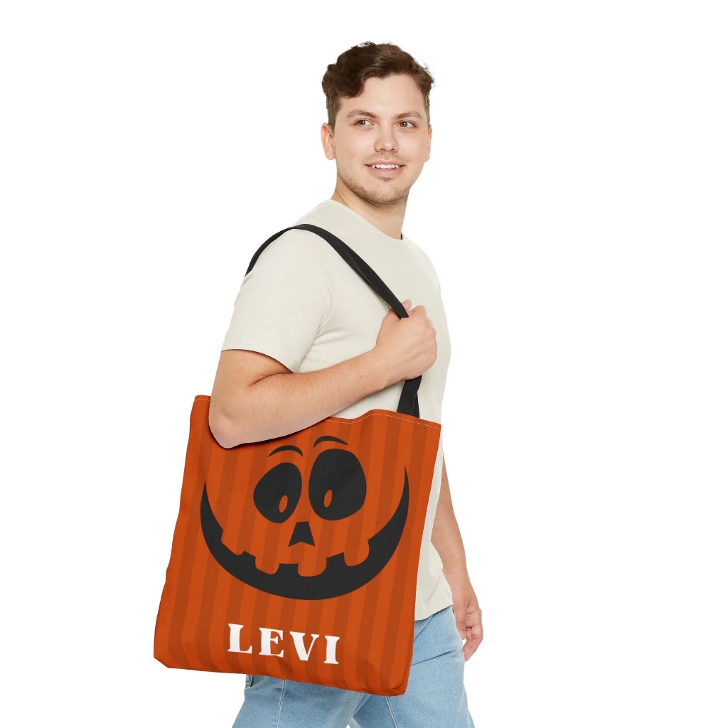 Pumpkin Faces Halloween Name Tote Bag - Silly Smile - 16x16 Seamelss