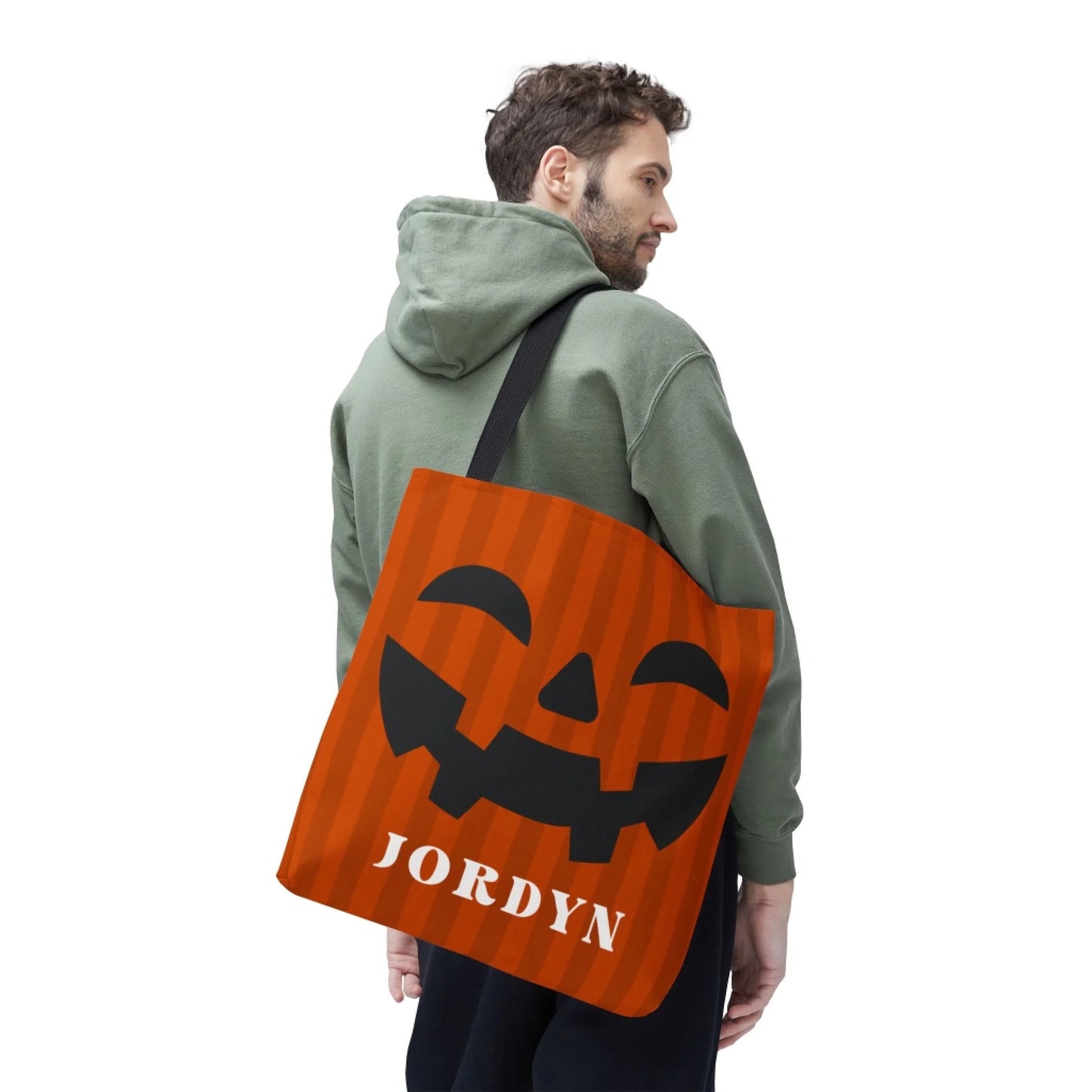 Pumpkin Faces Halloween Name Tote Bag - 18x18 Lifestyle