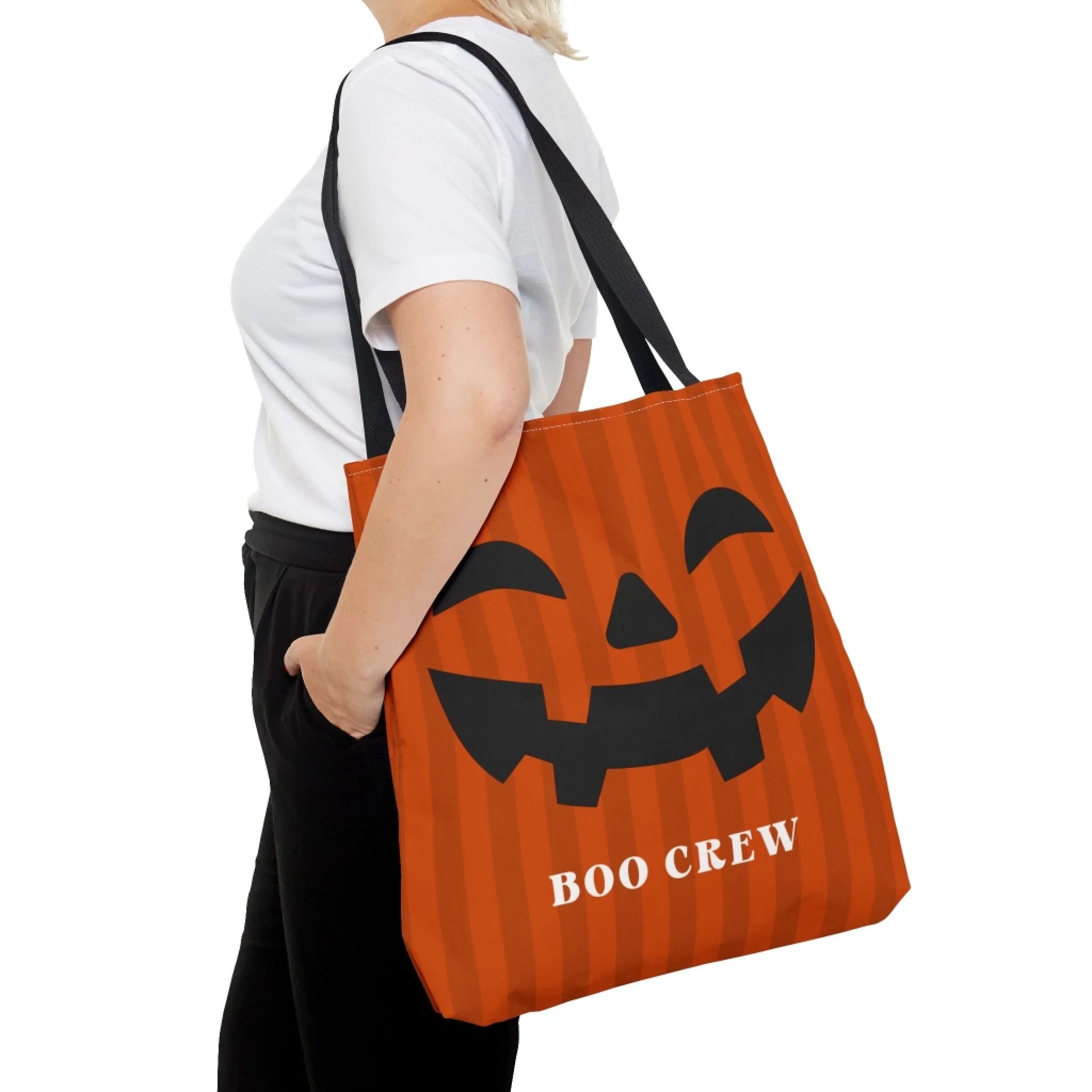 Pumpkin Faces Halloween Name Tote Bag - 18x18 Lifestyle 2