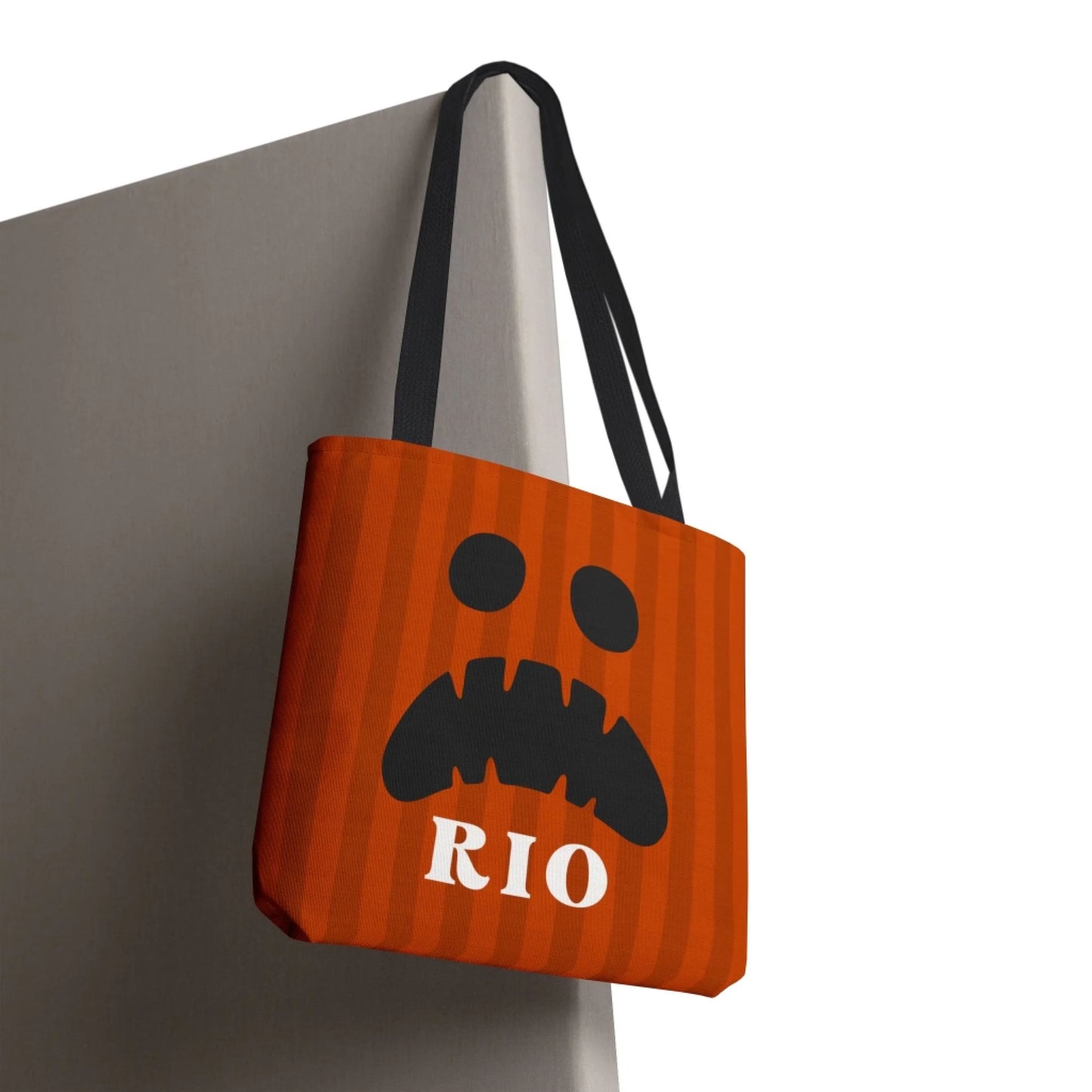 Pumpkin Faces Halloween Name Tote Bag - Scary Smile- Hanging