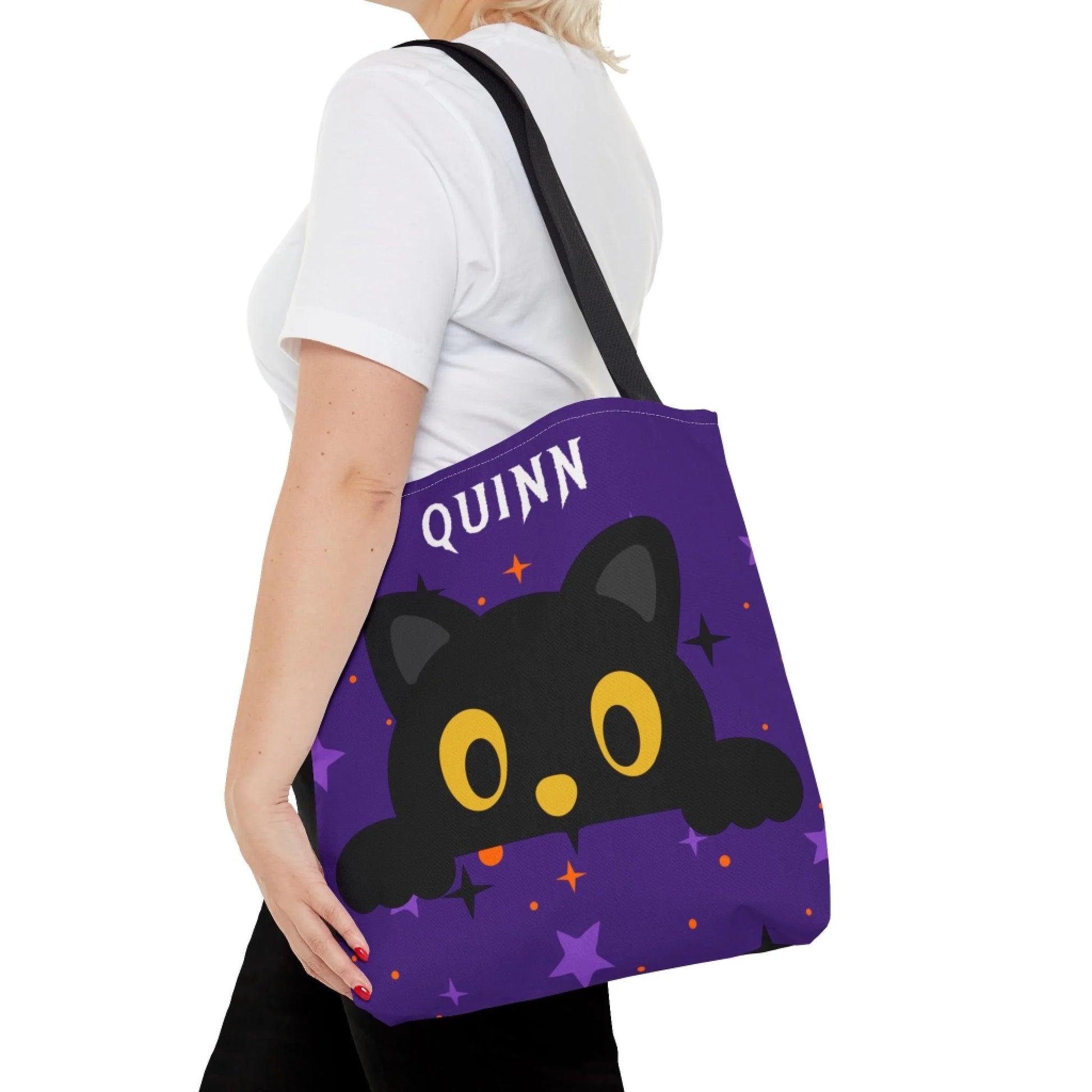 Fall Friends Halloween Name Tote Bag - Cat - 16x16 Lifestyle