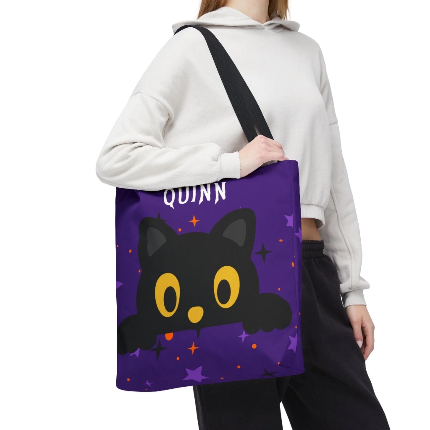 Fall Friends Halloween Name Tote Bag - Cat - 16x16 Lifestyle 2