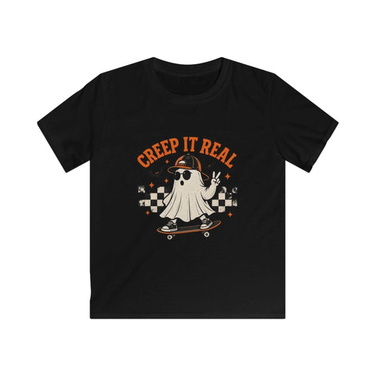 Creep it Real Ghost Skateboarder - Placed Art Seamless Black