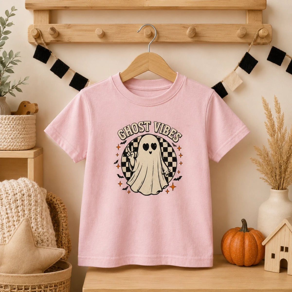 Ghost Vibes Peace Sign Ghost - Lifestyle Light Pink
