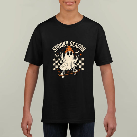Spooky Halloween Skateboard Ghost Kids T-Shirt