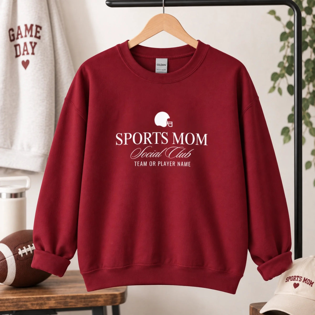 Sports Mom Football Personalized Mock UP - Cardinal Red Football Main Image