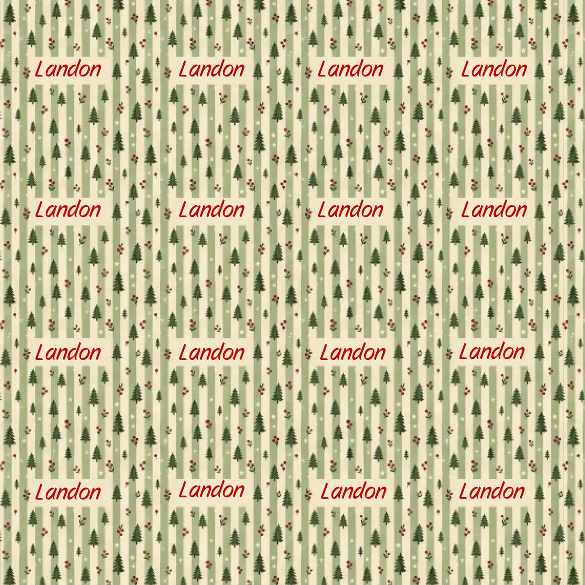 Personalized Striped Christmas Tree Name Wrapping Paper
