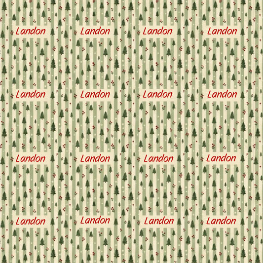 Personalized Striped Christmas Tree Name Wrapping Paper