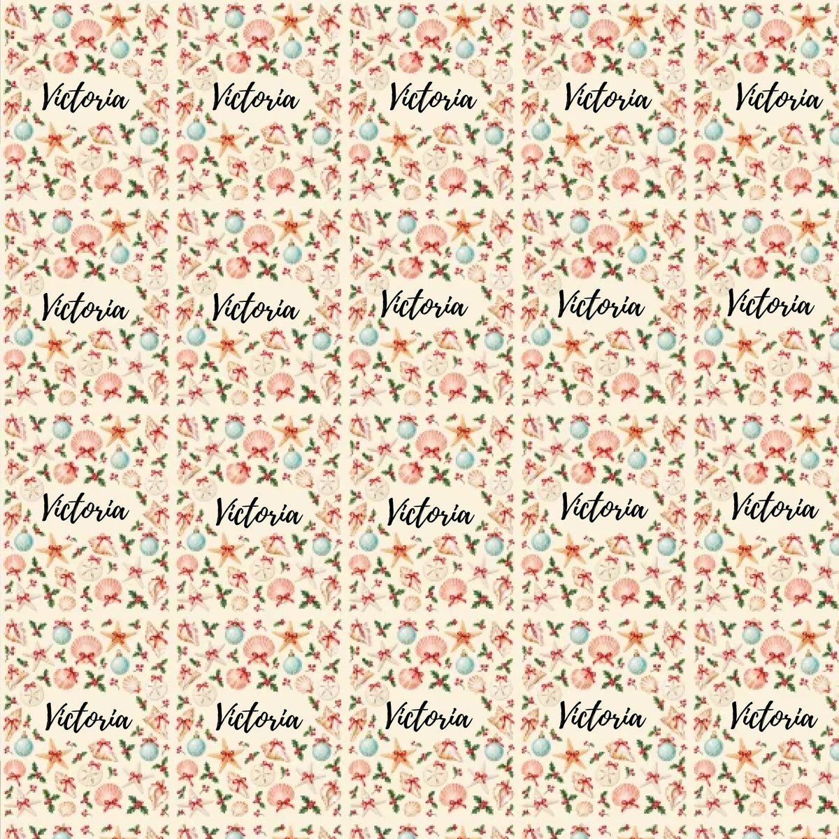 Personalized Seashell Coastal Holiday Name Wrapping Paper
