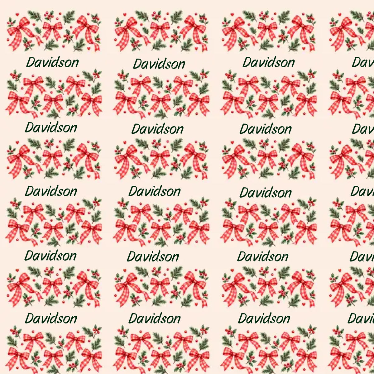 Personalized Holiday Gingham Bows Name Wrapping Paper