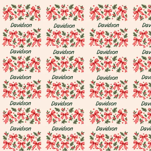 Personalized Holiday Gingham Bows Name Wrapping Paper